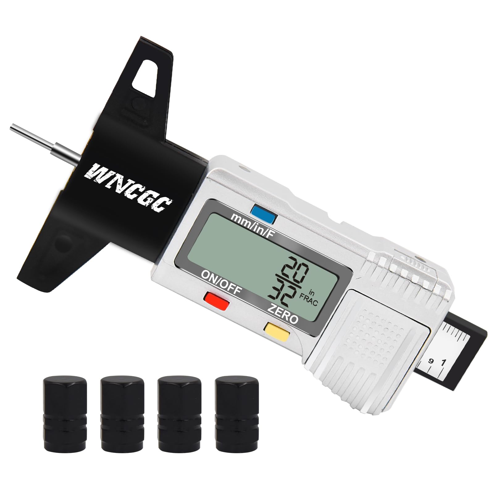 WNCGC tire depth gauge display shows clear readings for quick checks.