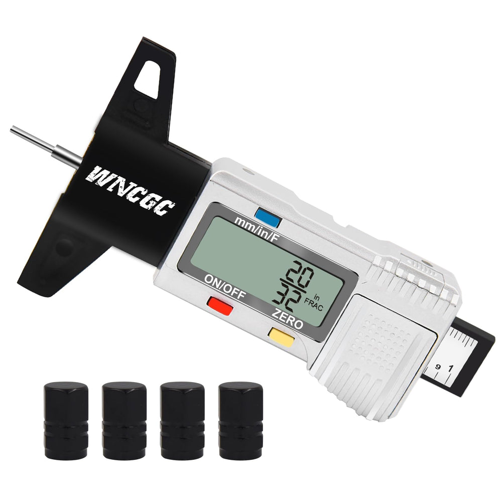 WNCGC tire depth gauge display shows clear readings for quick checks.