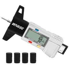 WNCGC tire depth gauge display shows clear readings for quick checks.