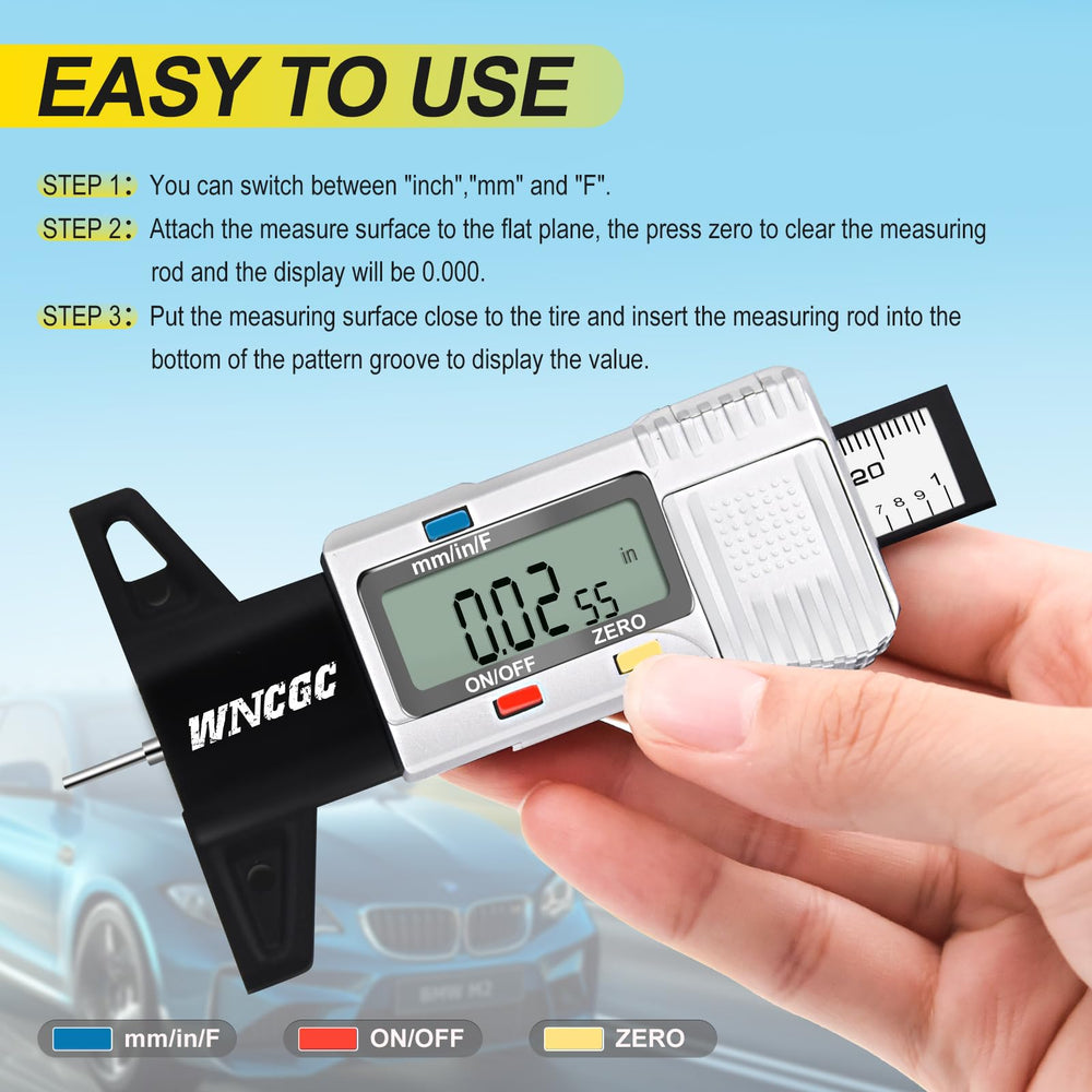 WNCGC tire depth gauge LCD screen enables easy digit readings on the go.