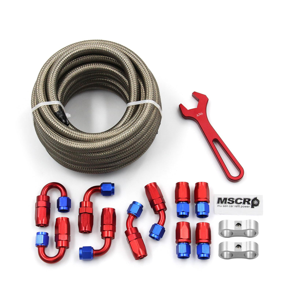 WnSEu AN6 20ft braided hose close-up shows durable stainless steel braid for high-pressure use