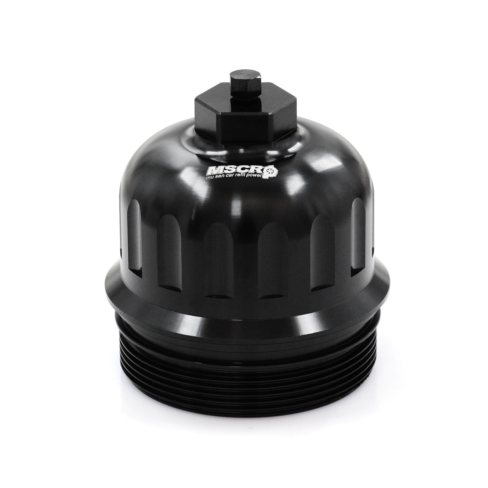 WnSEu billet cap front view with durable anodized black finish.