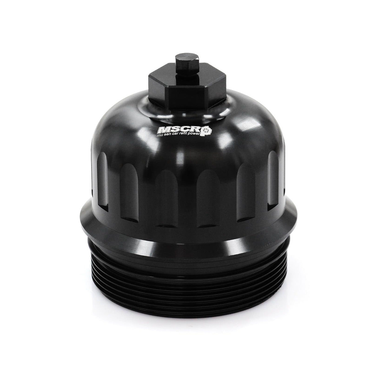 WnSEu billet cap front view with durable anodized black finish.