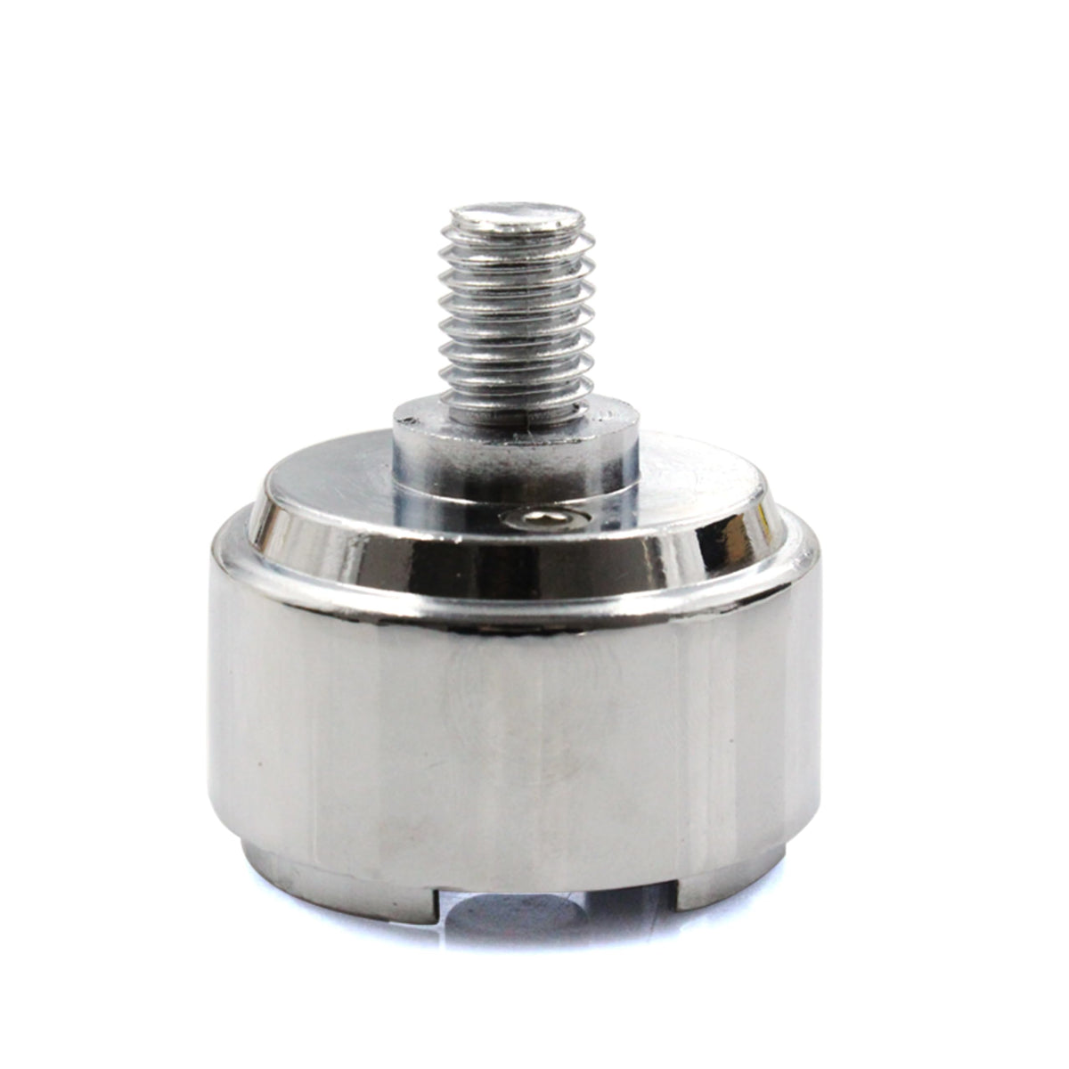 WnSEu chrome half-inch thread-on shift knob adapter, front view, enhances installation aesthetics.