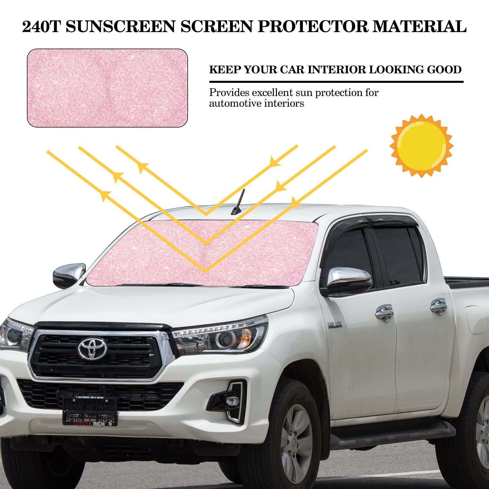 Woanger pink sequins car sunshade reduces sun glare and keeps cabin cooler