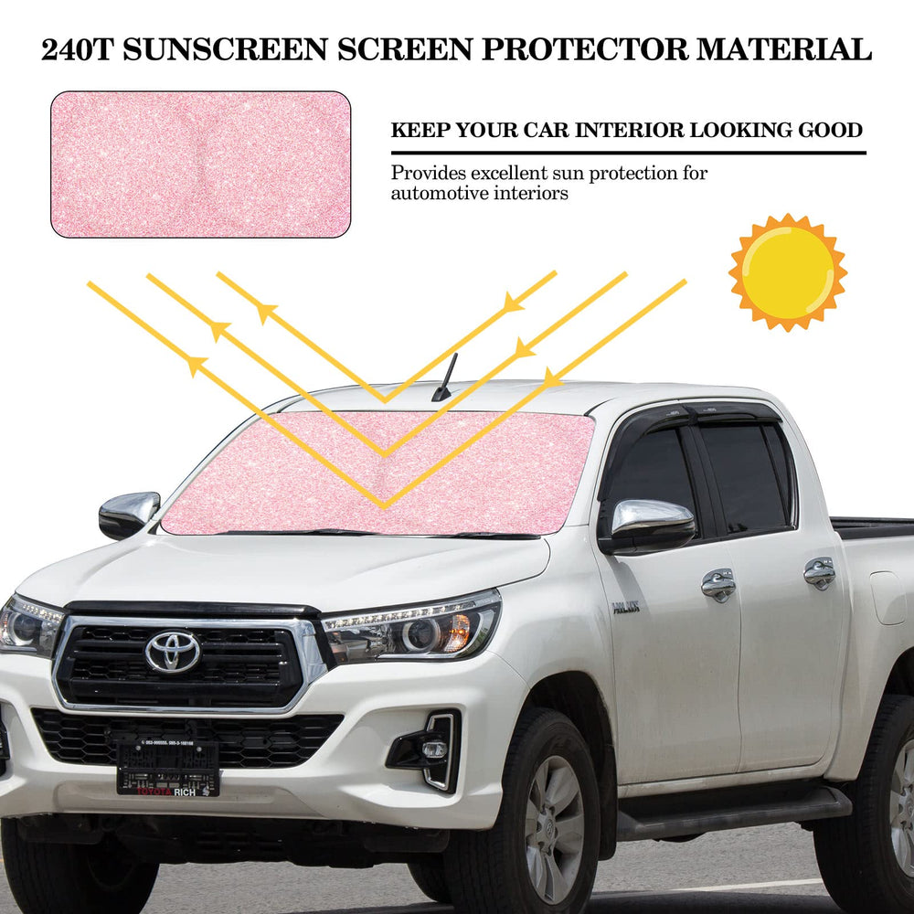 Woanger pink sequins car sunshade reduces sun glare and keeps cabin cooler
