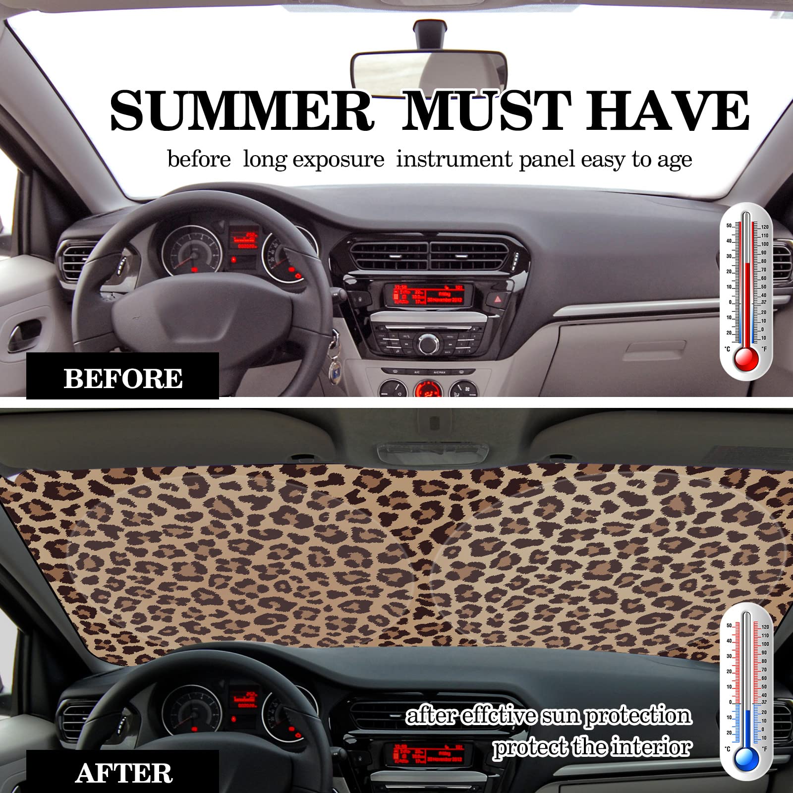 Woanger leopard sunshade folded compact storage fits in glove box