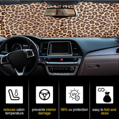 Woanger leopard windshield shade blocking heat for a cooler drive