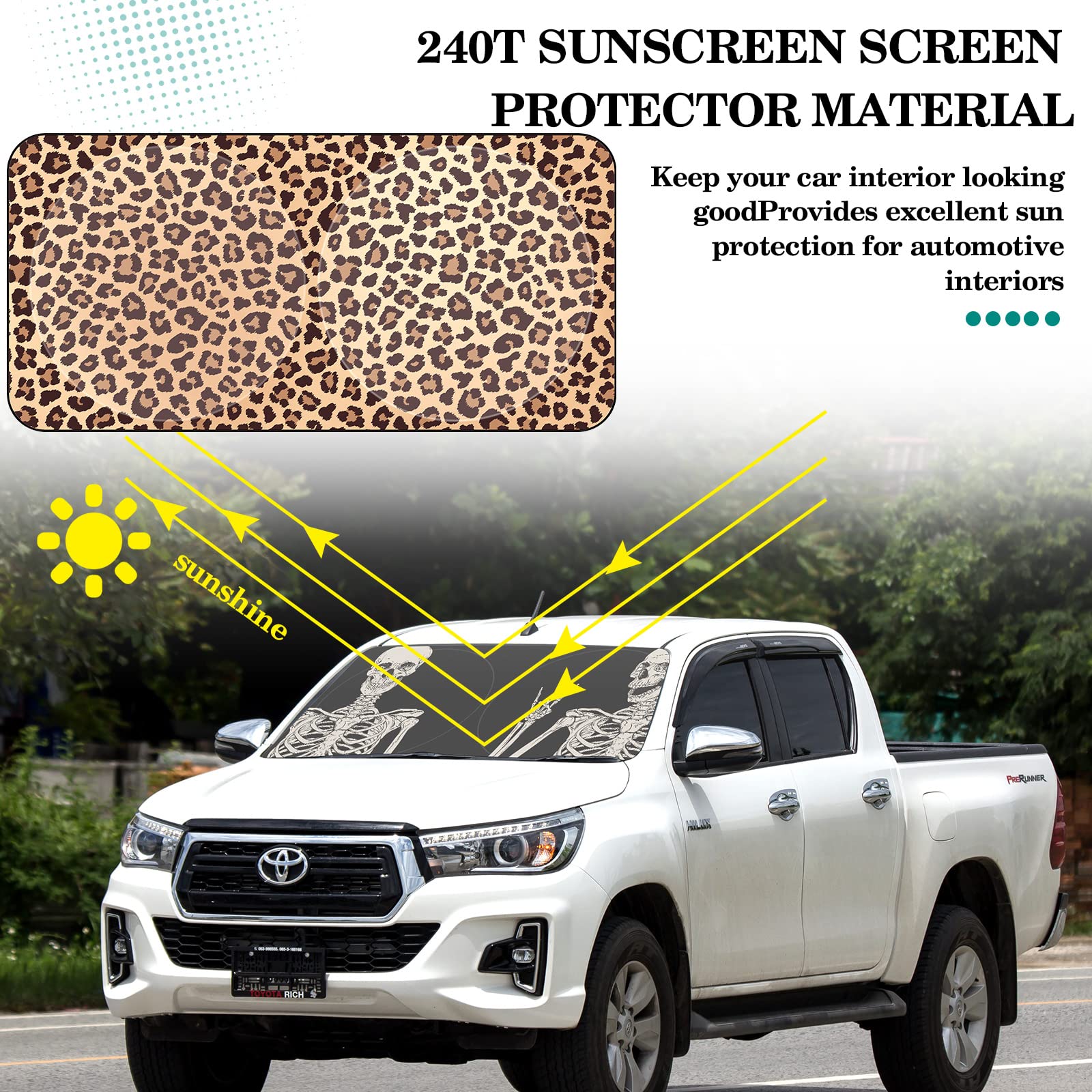 Woanger leopard sunshade with suction cups for secure fit and easy setup