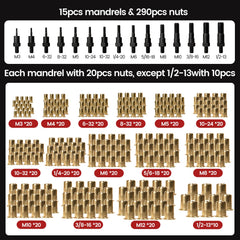 WOBANK Rivet Nut Tool with 15 mandrels for versatile thread sizes