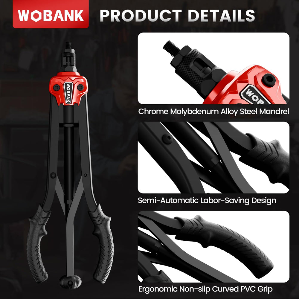 WOBANK Rivet Nut Tool auto-release feature reduces squeezing effort