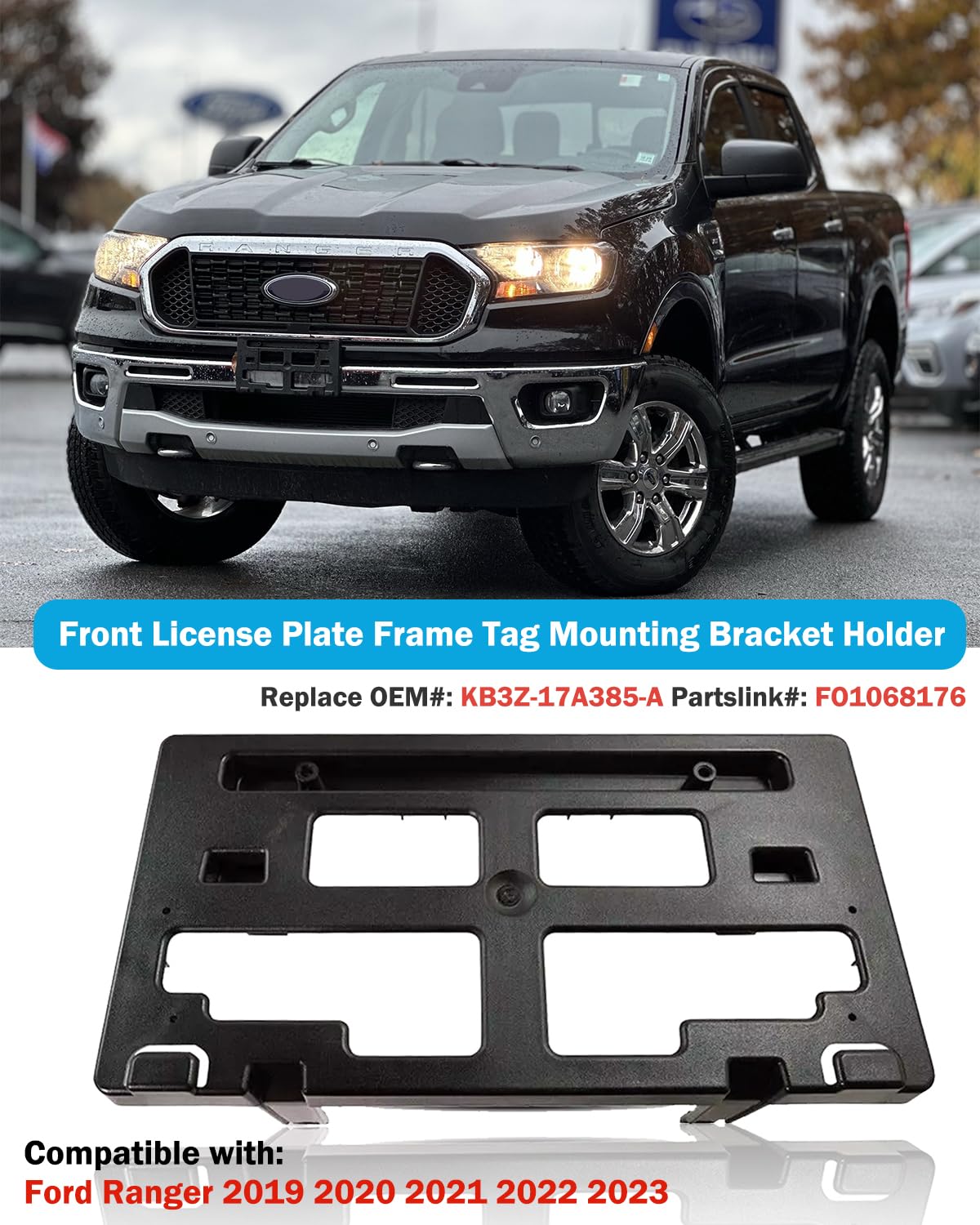 Wocch front bumper plate bracket keeps Ranger plate aligned