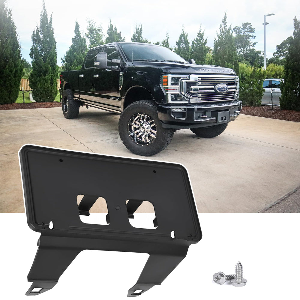 Wocch front license-frame for Ford F-250 with secure no-drill mounting on the bumper