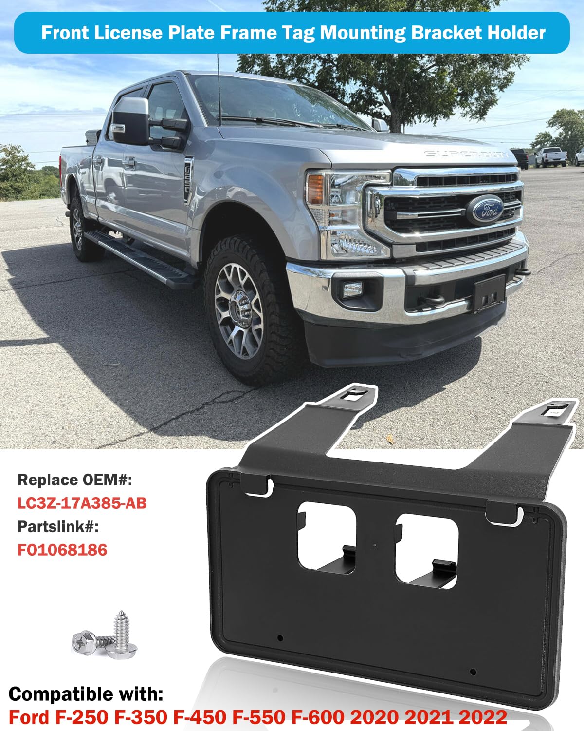 Wocch front license-frame for Ford F-350, durable, easy-to-align front plate mount