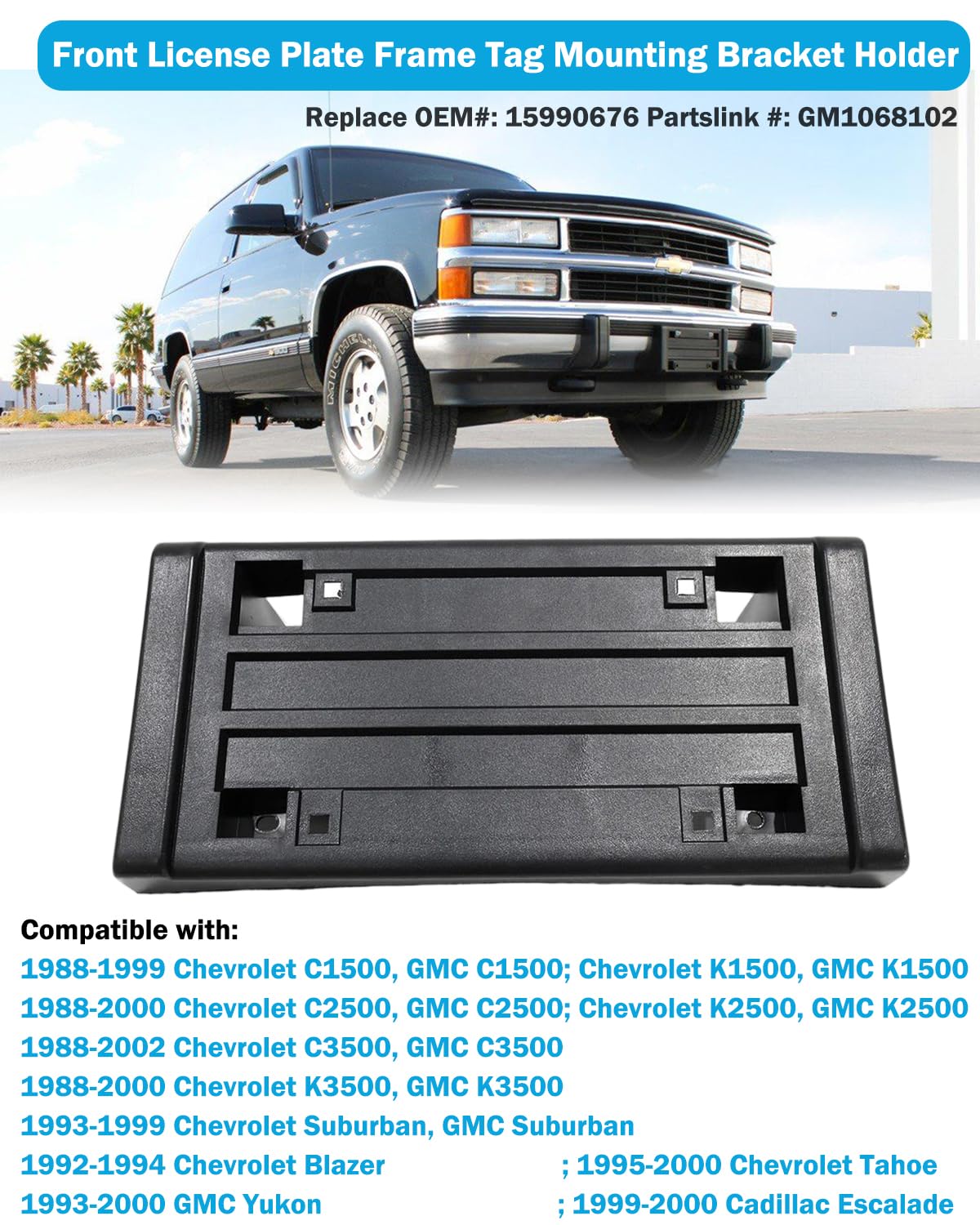 Wocch front license frame shows OEM-fit with mounting hardware and part numbers.