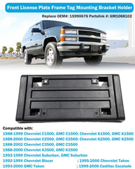 Wocch front license frame shows OEM-fit with mounting hardware and part numbers.