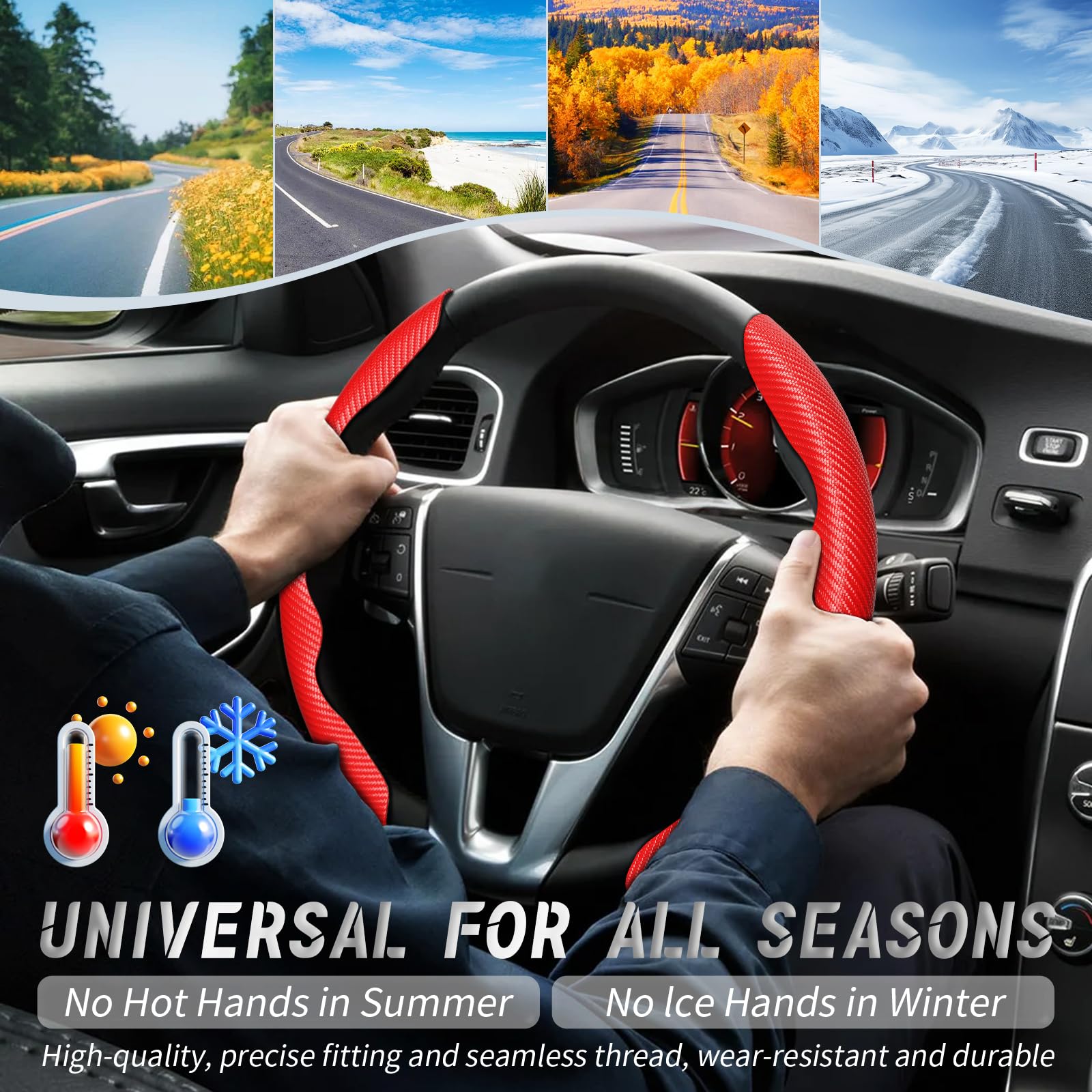 WOCOCN easy-install steering wheel cover with segmented design for quick fit.