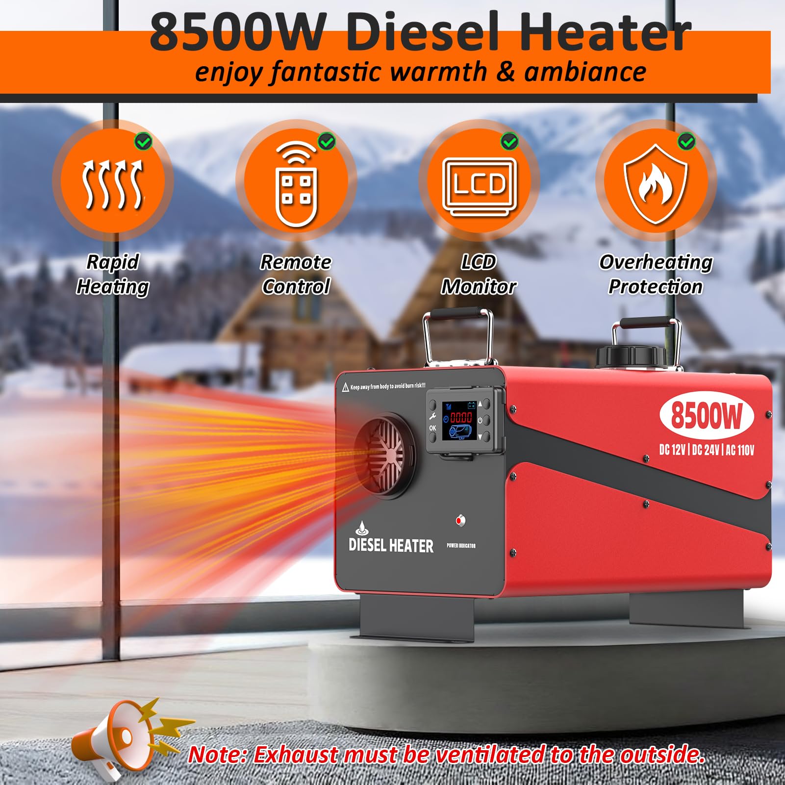 Wodli 8500W control panel highlights precise temperature control for cozy spaces.