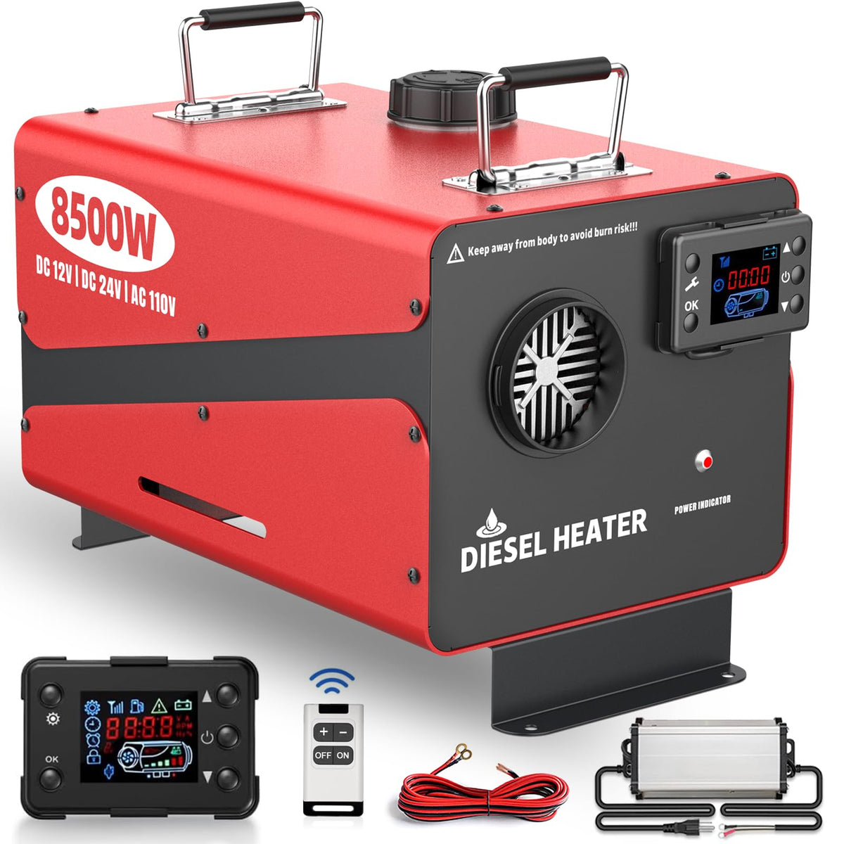 Wodli 8500W diesel heater front view showing powerful warmth for vehicles