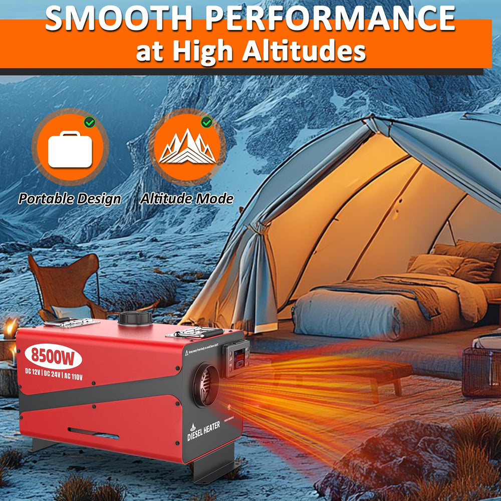 Wodli 8500W diesel heater fuel tank emphasizes long runtimes between fills.