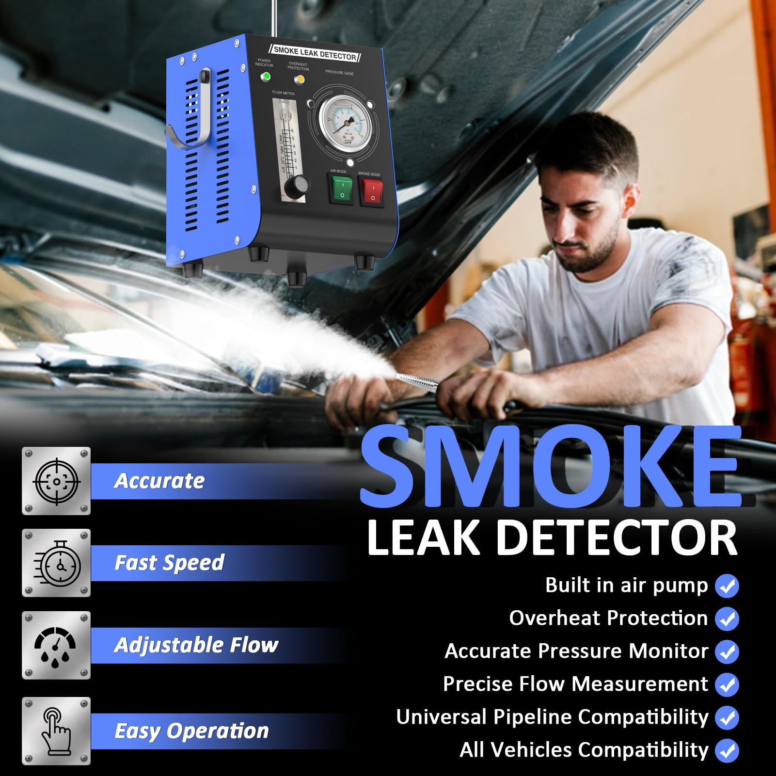 Wodli Smoke Machine delivers 19 psi air pressure for testing
