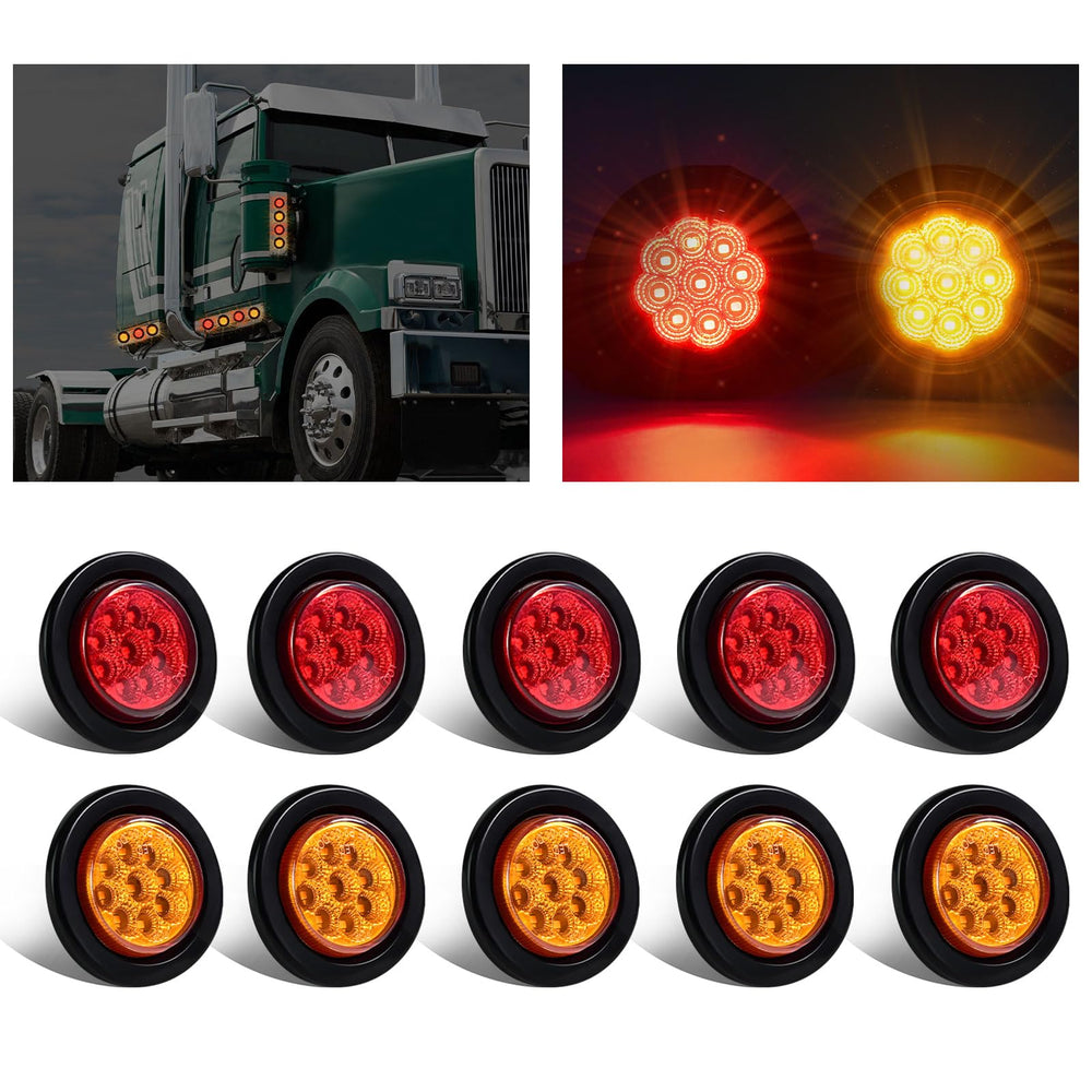 Wodvyss amber 9-led round marker light close-up for enhanced visibility on trailers