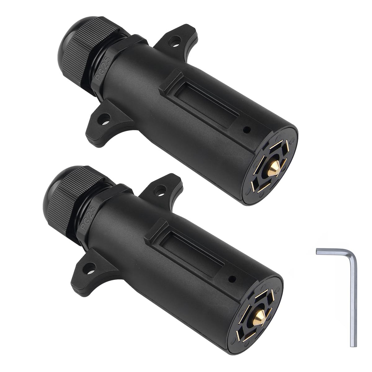 WOFTD 7-pin trailer plug left view shows waterproof seal for reliable connections.