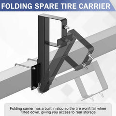 WOIRON spare tire mount in heavy-duty steel resists rust and rough road conditions.