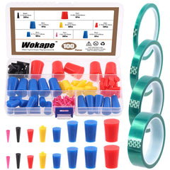 Wokape 105Pcs kit overview with plugs and tapes for masking
