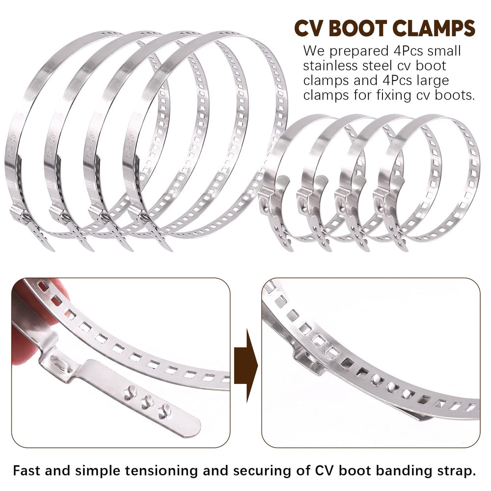 Wokape CV boot clamp kit contents laid out for installation