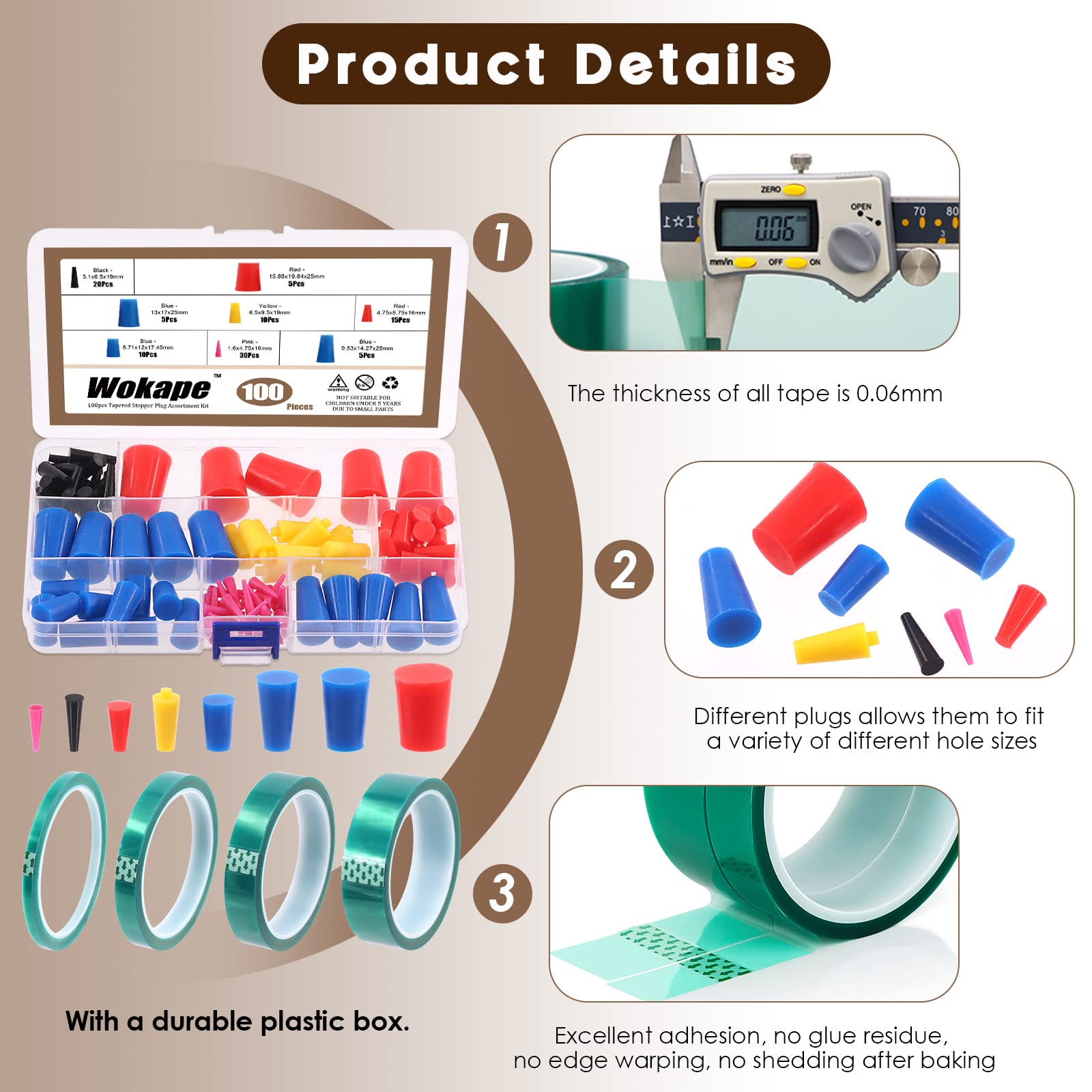 Wokape PET masking tape resists heat for clean lines