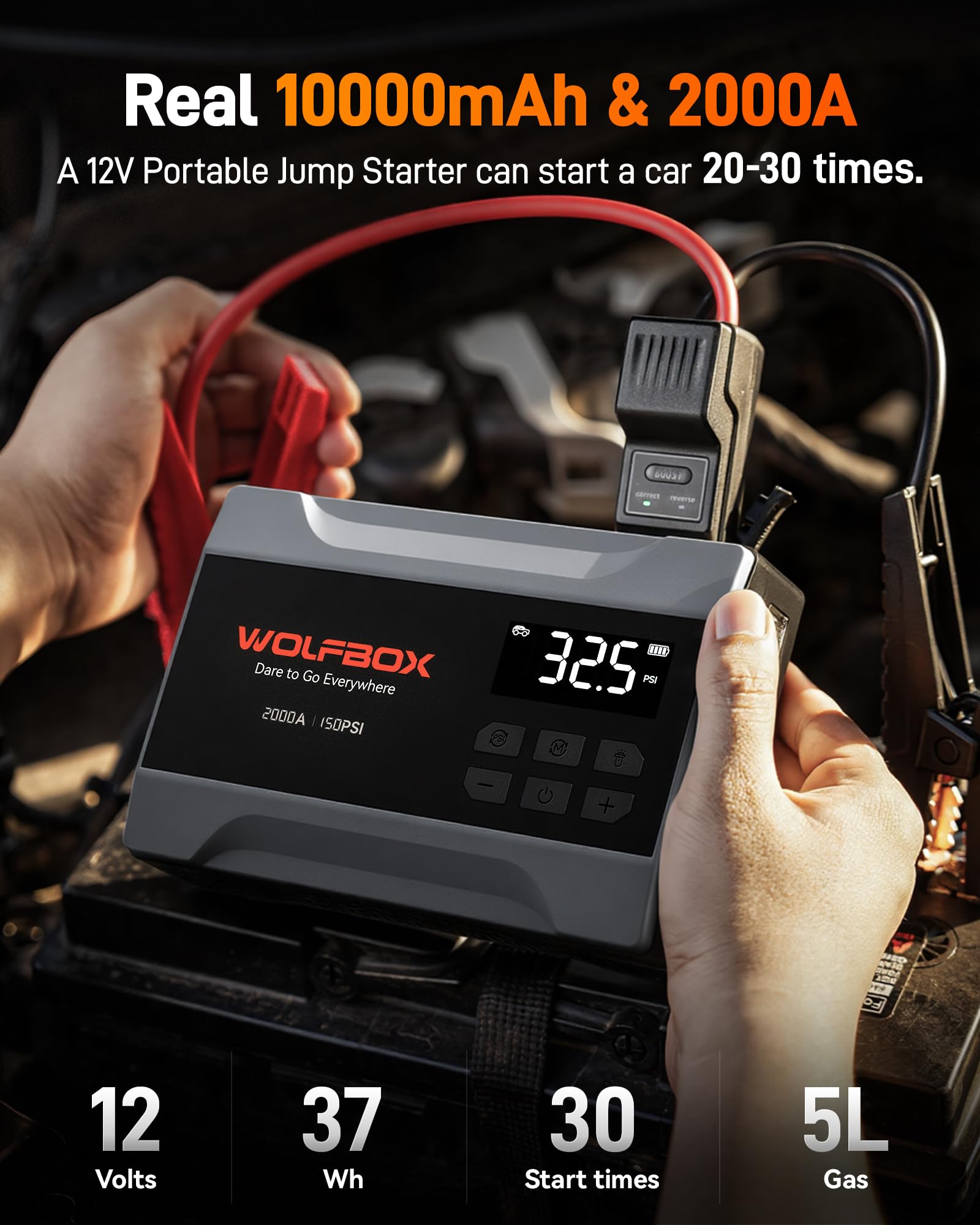 WOLFBOX 2000A jump starter boost mode supports engine starts in low voltage