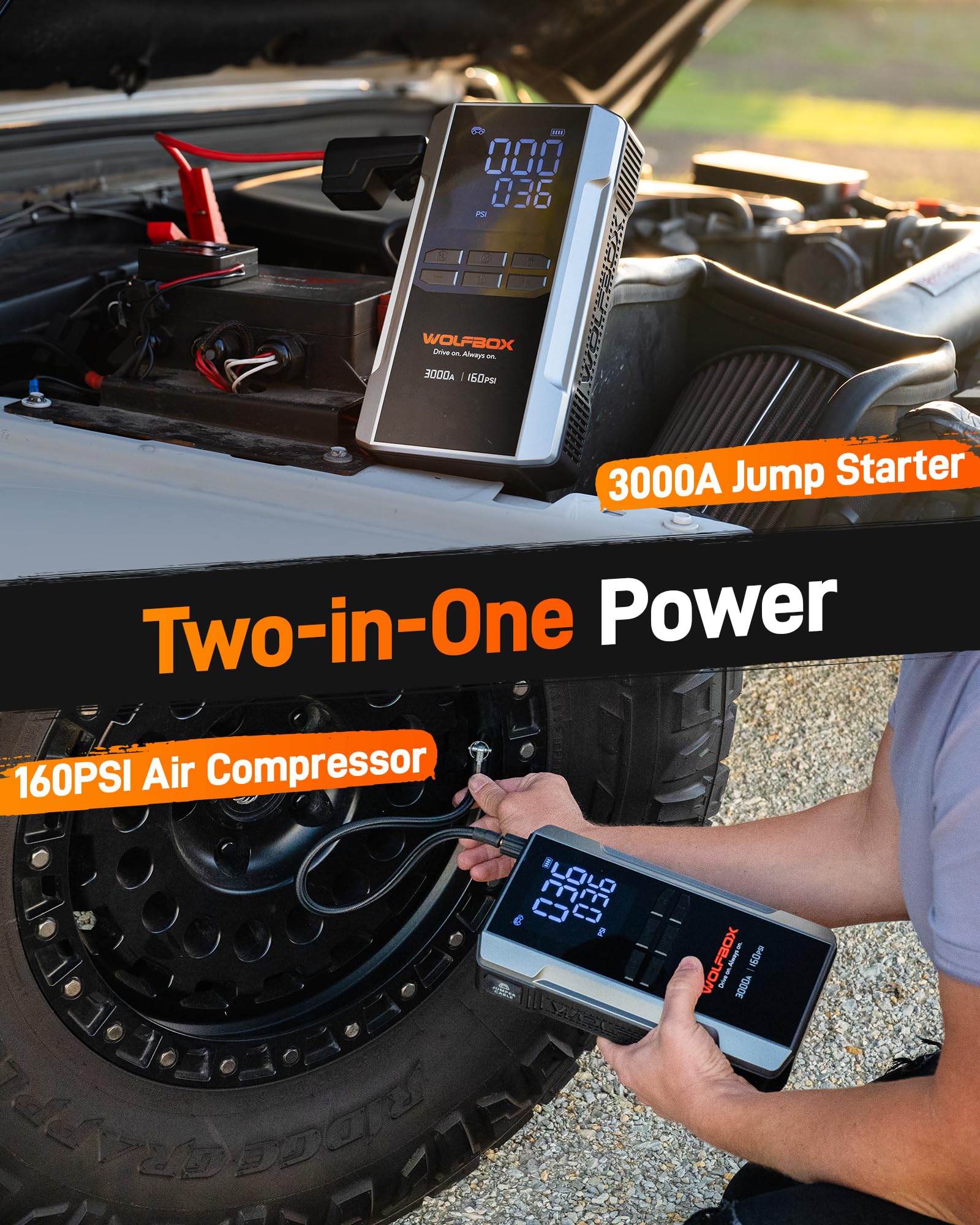 WOLFBOX 3000A air compressor inflates tires smoothly and efficiently.