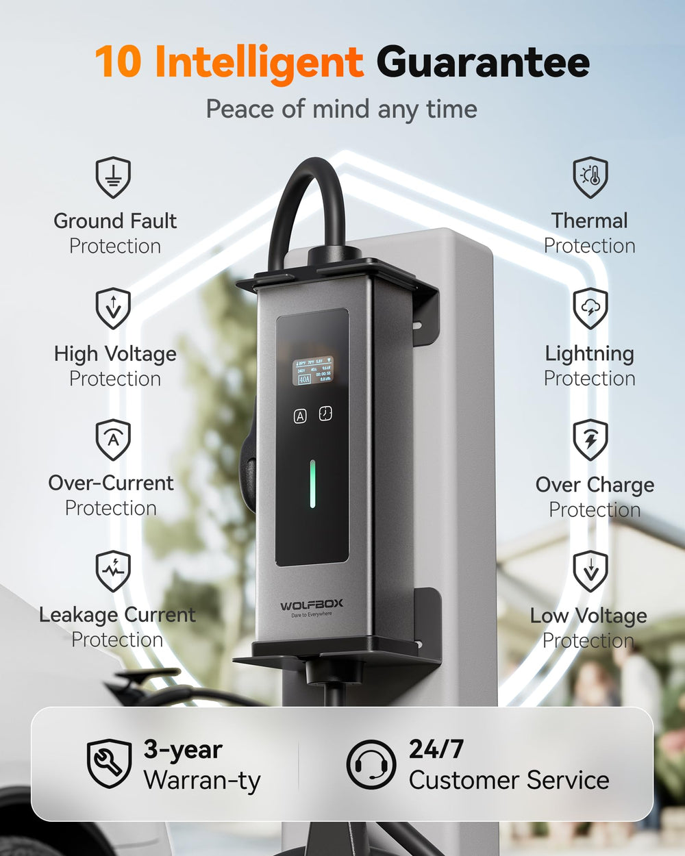 WOLFBOX EV charger 25ft cable enables flexible placement and easier reach
