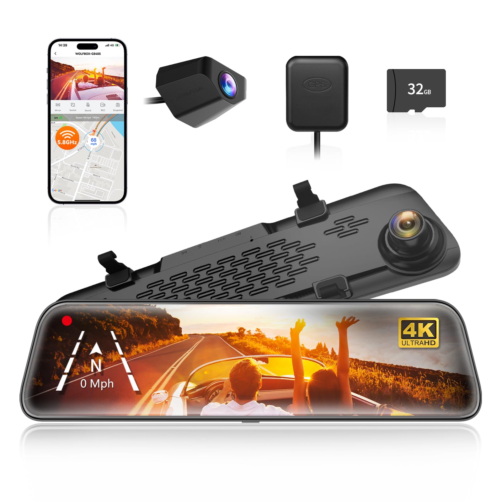 WOLFBOX front display showing high-resolution footage and clearer road detail