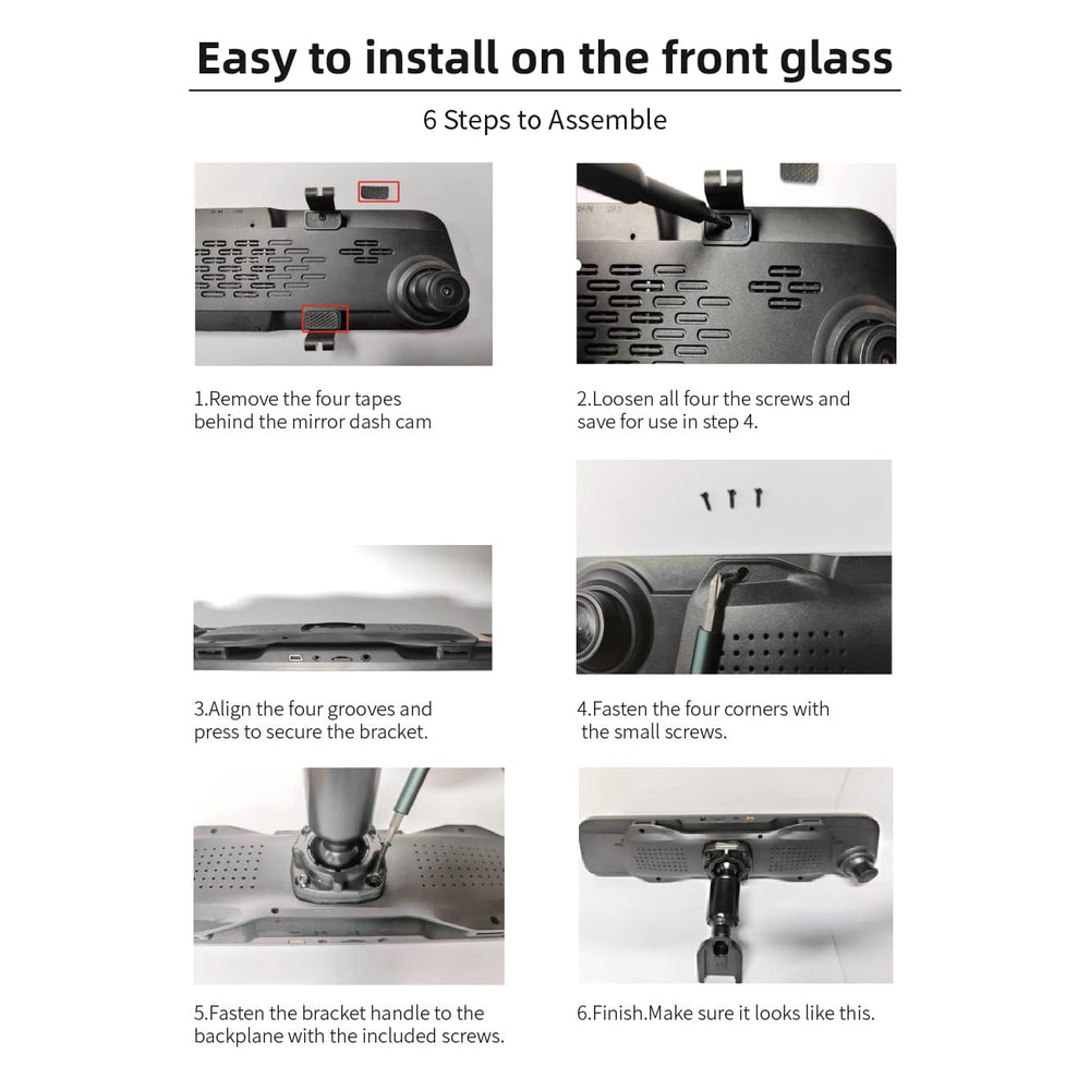 WOLFBOX bracket installed in car holding G930 dash cam with reduced vibration