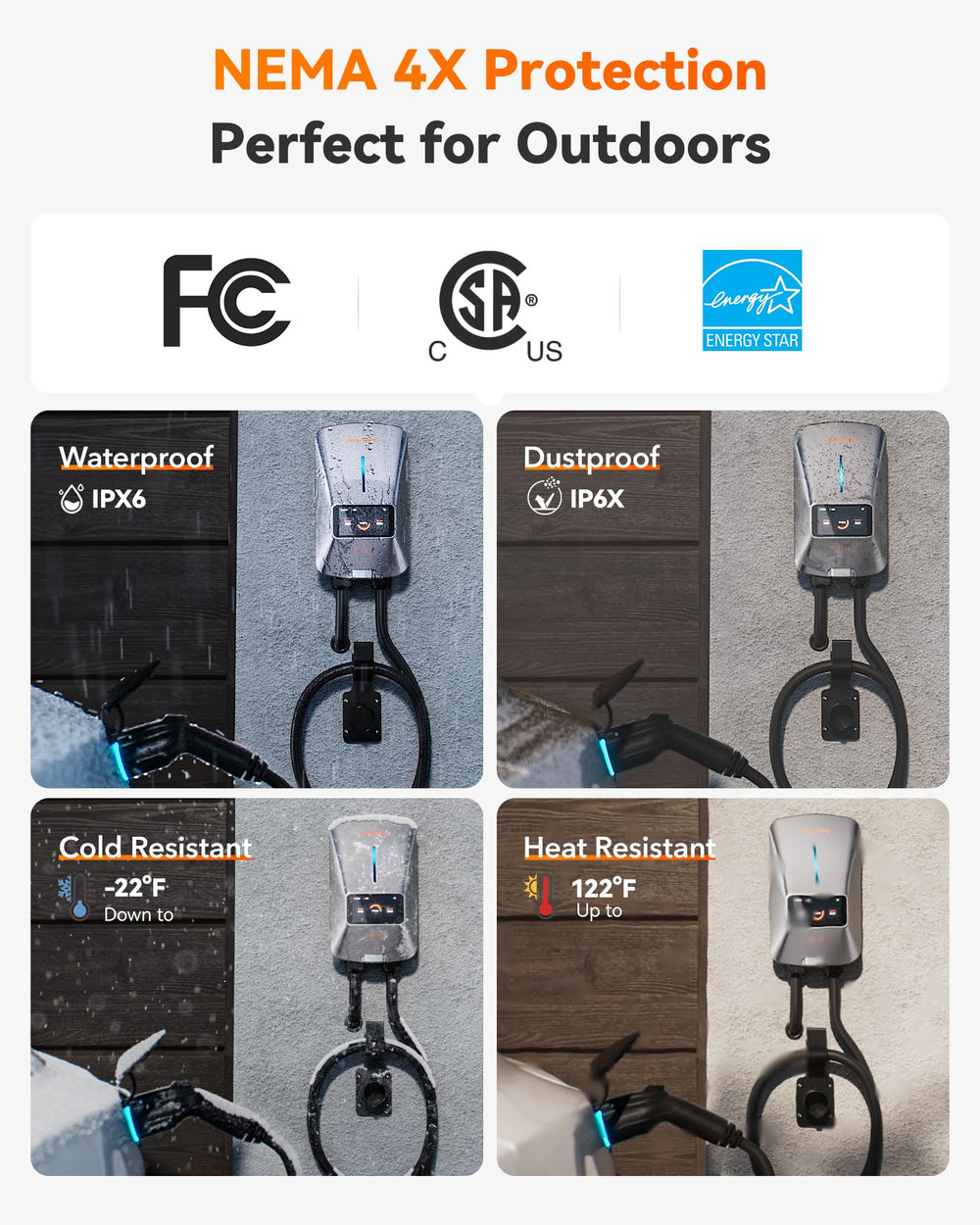 25ft charging cable provides flexible reach for varied parking spots.