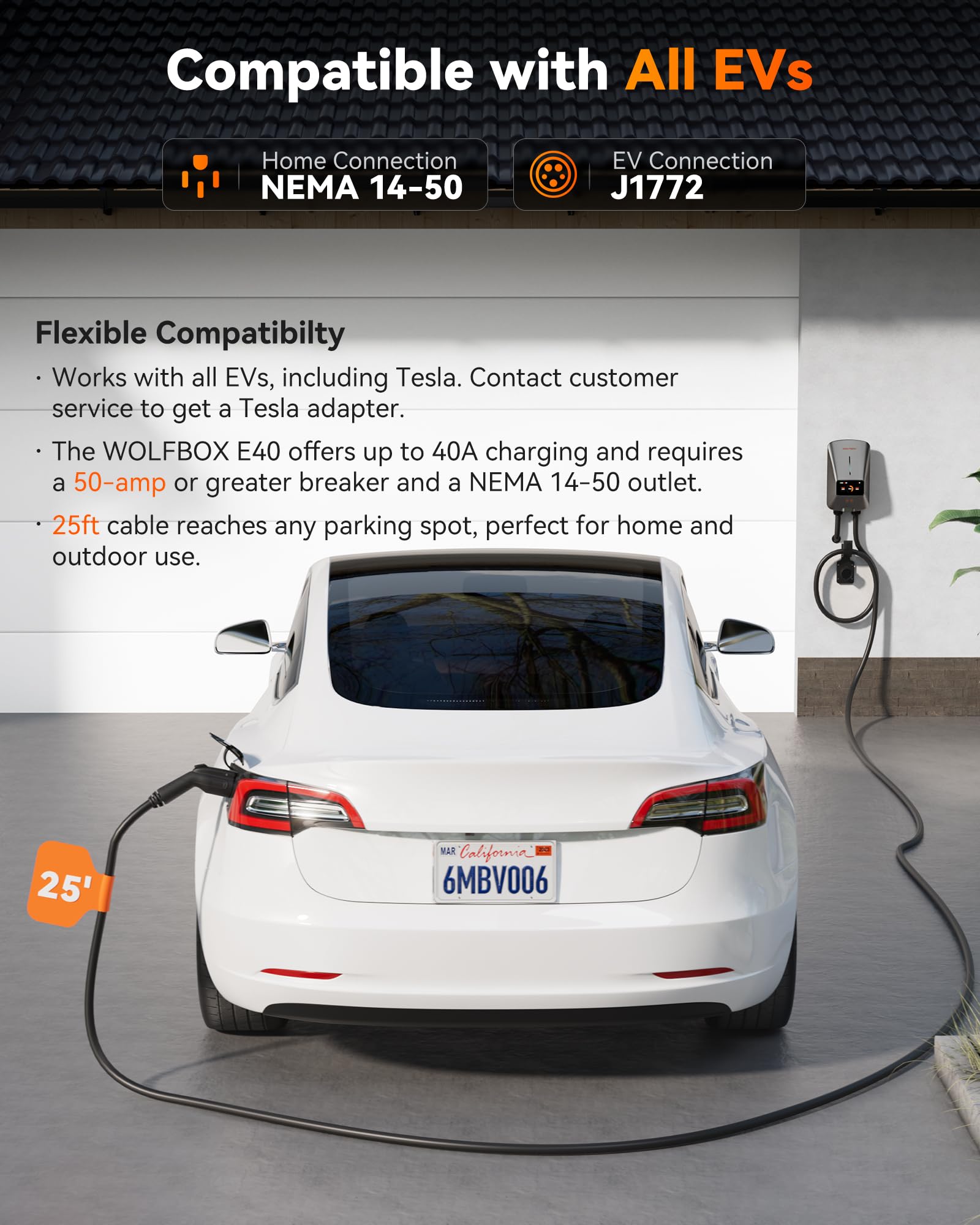 Outdoor installation ready with NEMA 4X housing for all-weather charging.