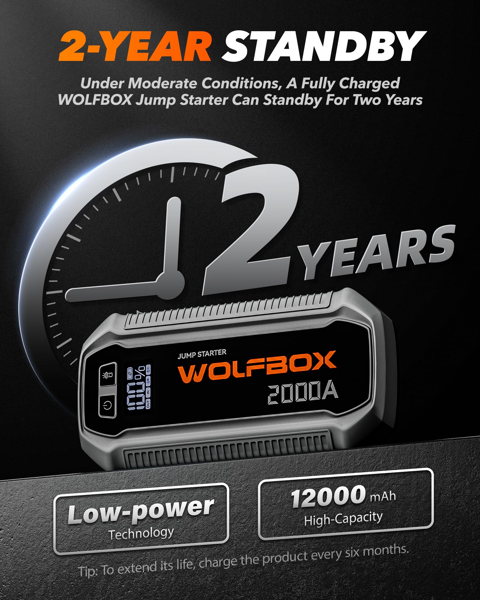 WOLFBOX on a picnic table with gear, outdoor travel peace-of-mind benefit