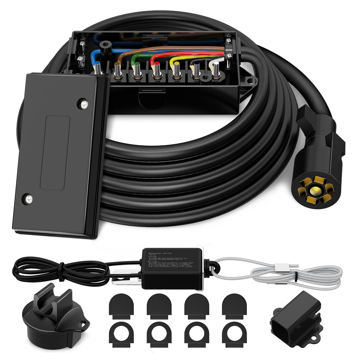 WOLFWILL 7-pin trailer wiring harness 8ft: all-in-one kit for quick, tidy installation.