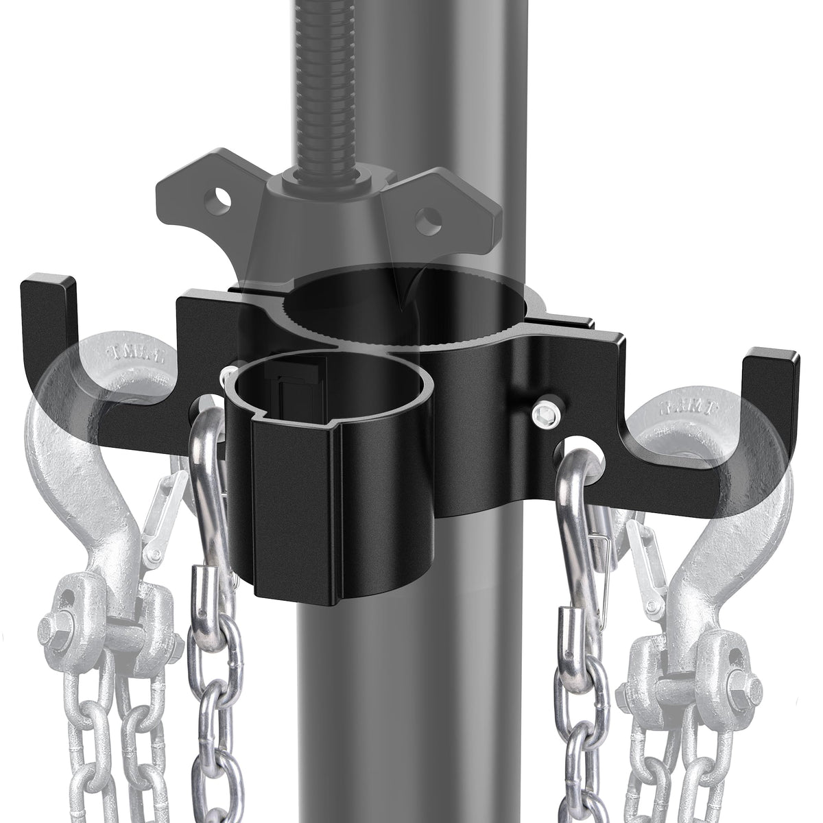 WOLFWILL trailer chain holder on jack tube shows durable aluminum construction and organized storage