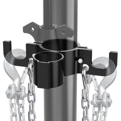 WOLFWILL trailer chain holder on jack tube shows durable aluminum construction and organized storage