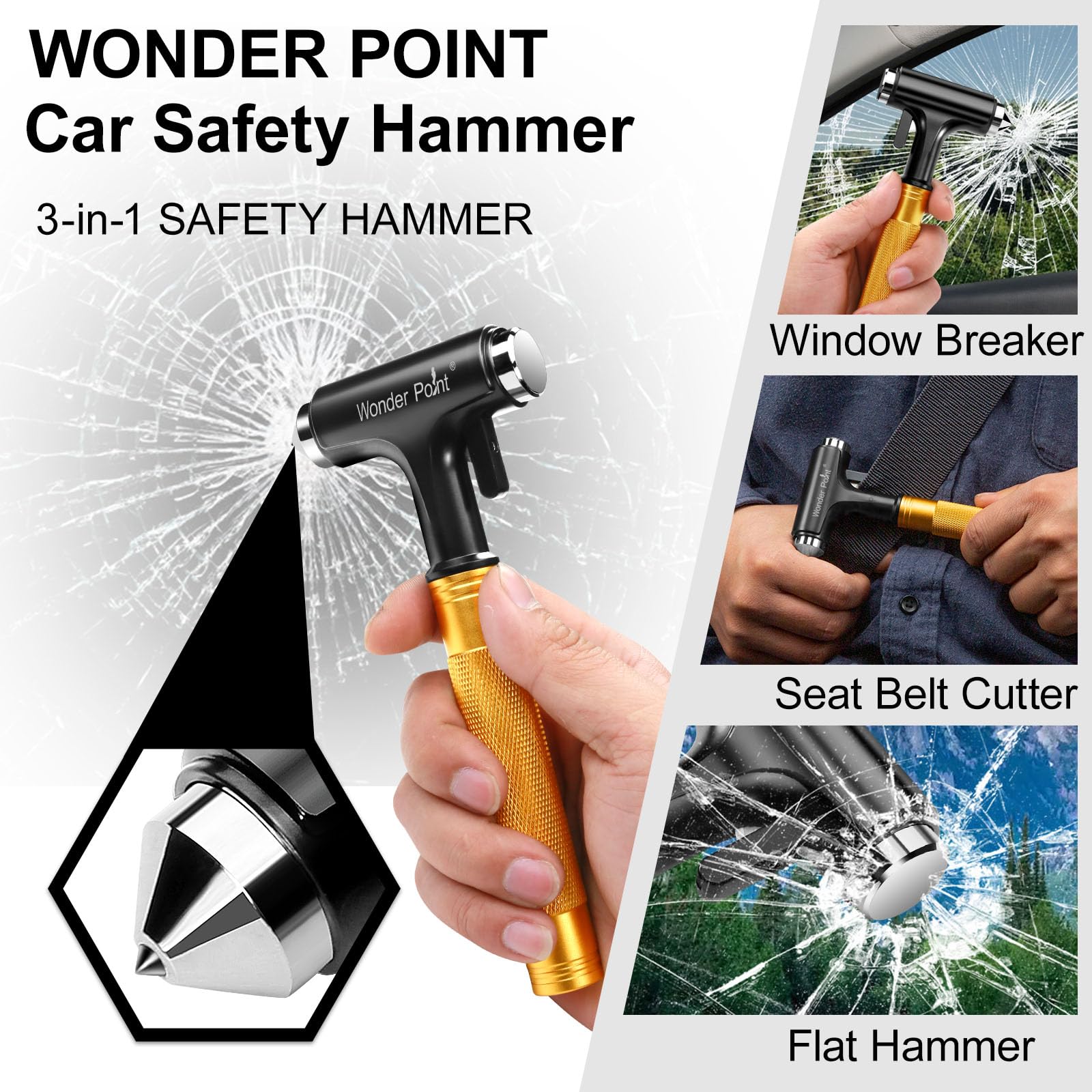 Wonder Point angled-blade snap: fast belt and glass alignment.