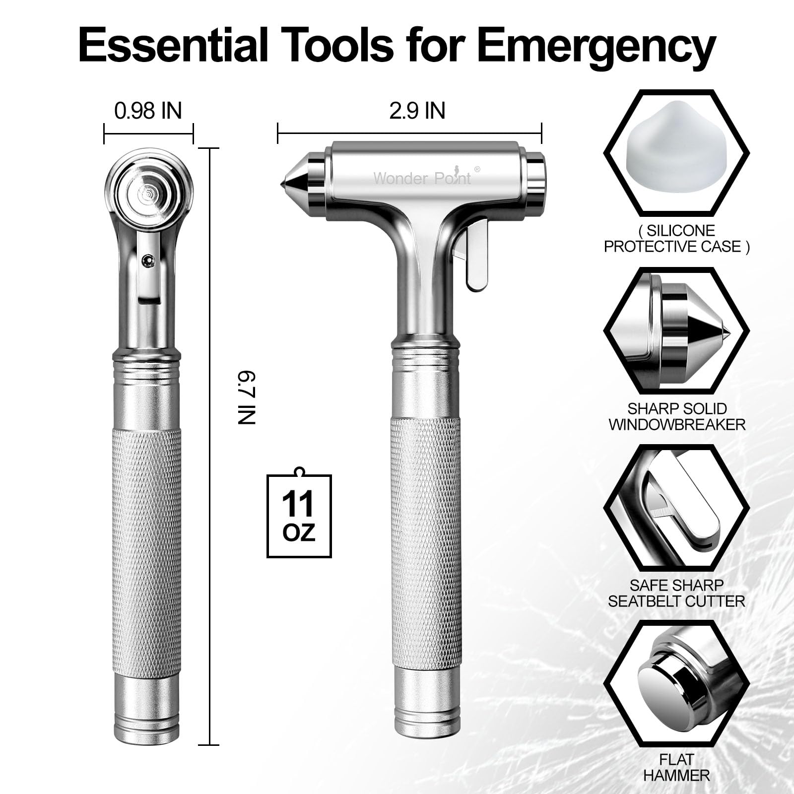 WONDER POINT car glass breaker seatbelt cutter angled blade for quick release.