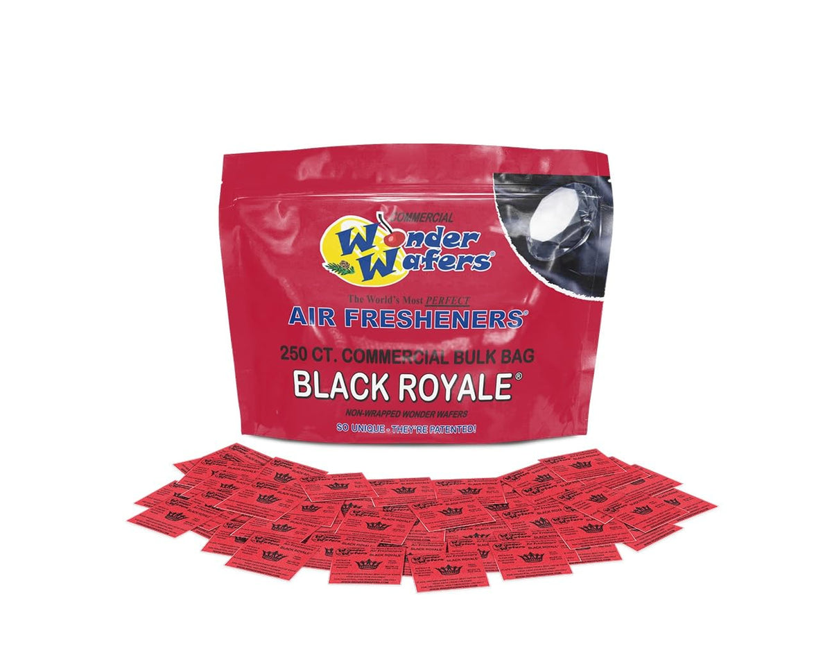 Wonder Wafers Black Royale car front view showing compact, mess-free fragrance for the vehicle.