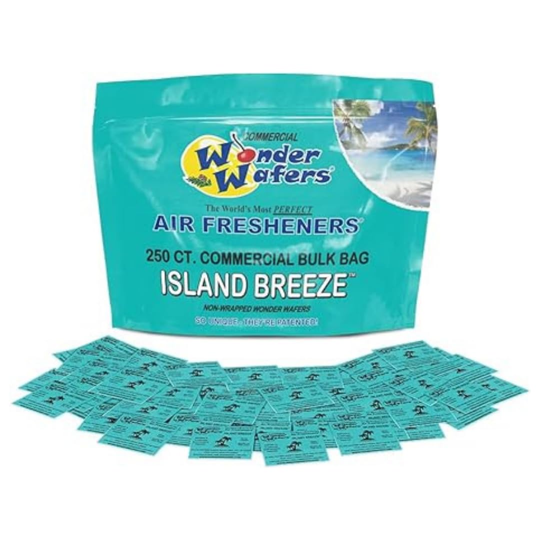 Wonder Wafers Island Breeze container for long-lasting car freshness.