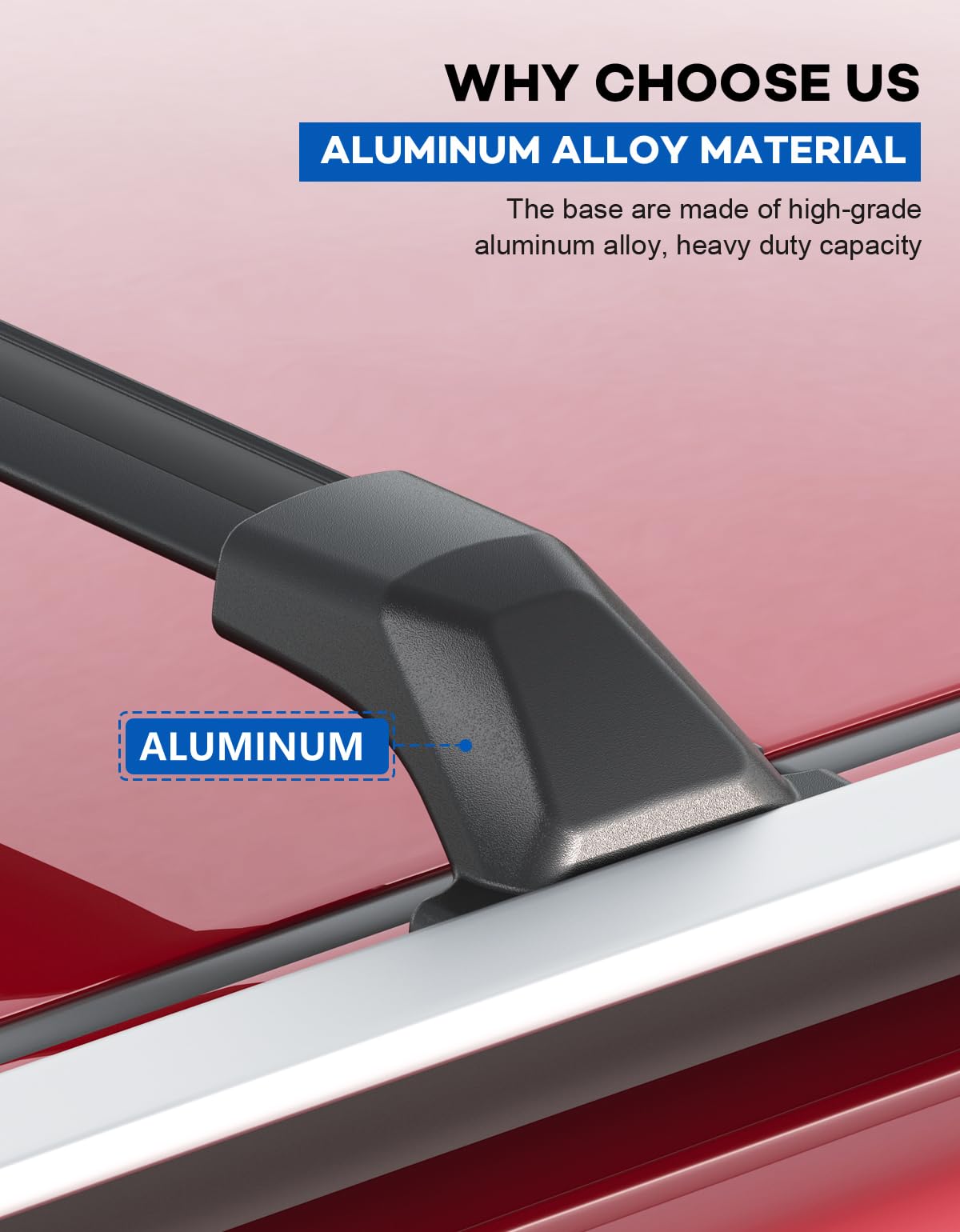 Aircraft-grade aluminum crossbars with low-profile design reduce wind noise.