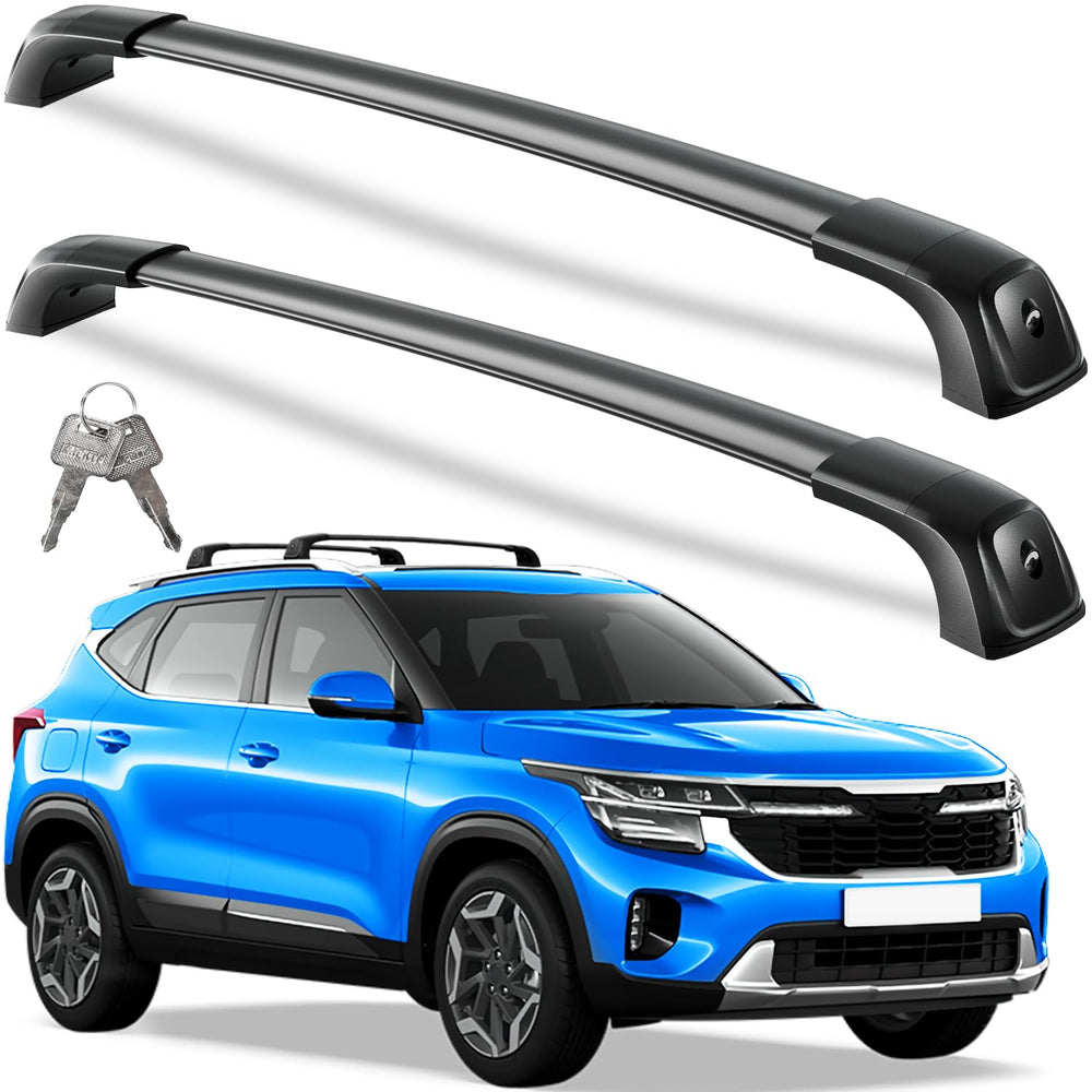 Wonderdriver Kia Seltos roof crossbars deliver secure luggage on road trips.