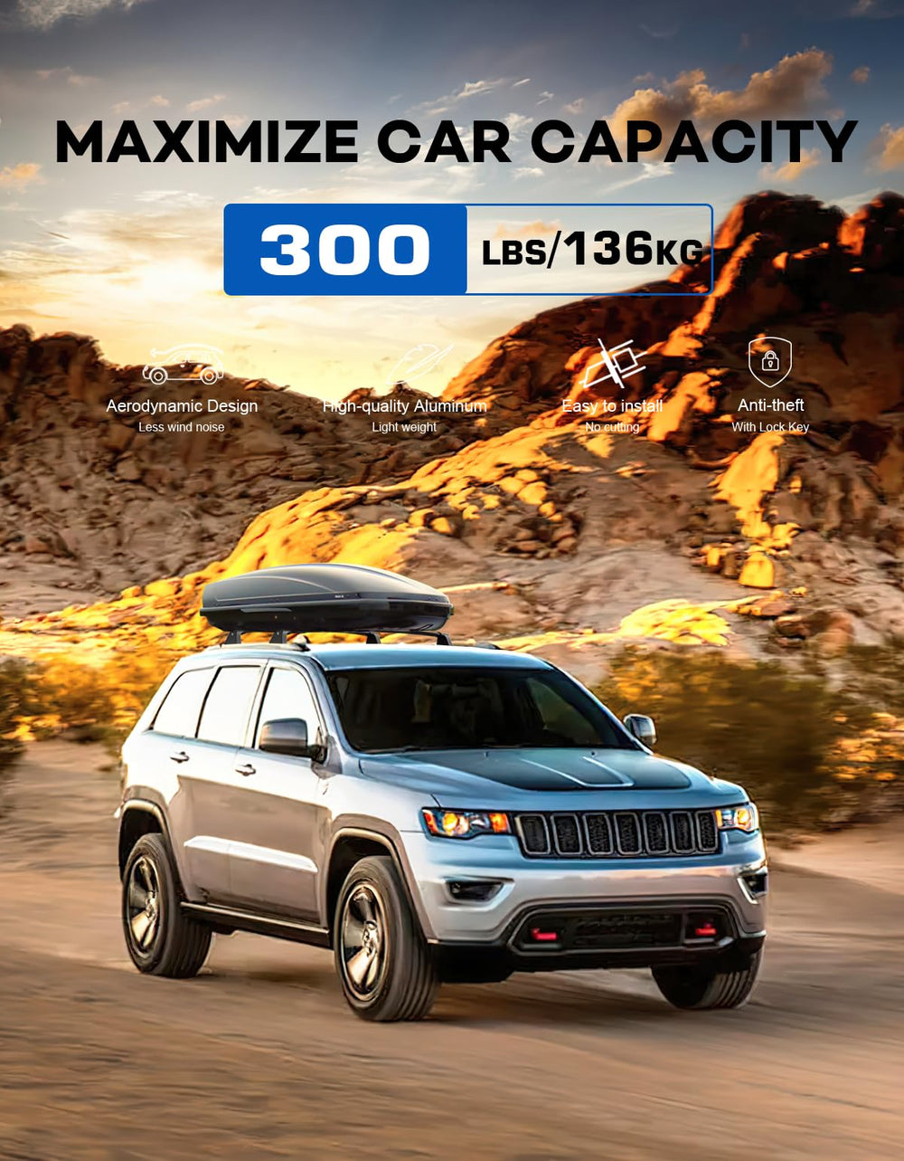 Wonderdriver low wind noise cross bars reduce highway rumble for Grand Cherokee