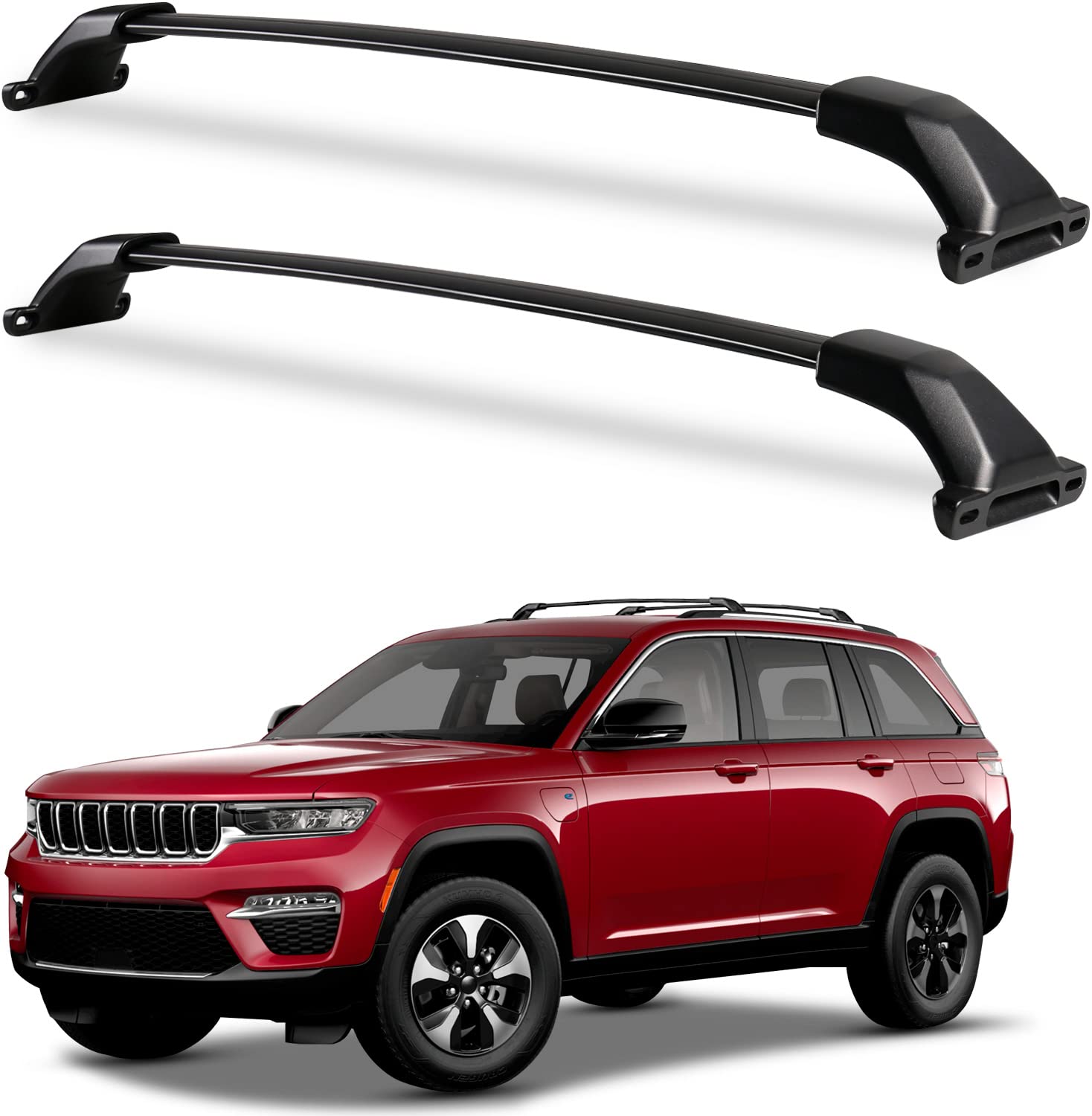 Wonderdriver roof rack cross bars mounted on Jeep Grand Cherokee L for secure cargo.